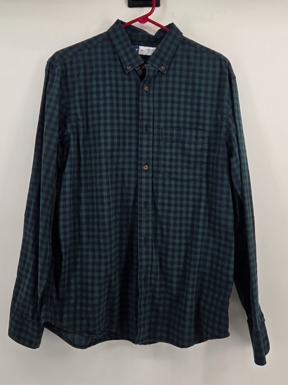 Old Navy Regular-Fit Built-In Flex Everyday Printed Shirt - M Blue/Green Check